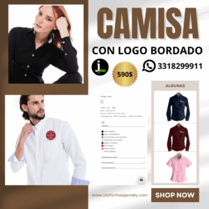 Camisa de gabardina clase ejecutiva con logo bordado